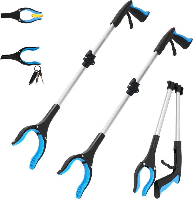 GrabRunner 2 Pack 32 inch Reacher Grabber Tool with Strong Magnetic and Swivel Head (New Blue) - Image 1